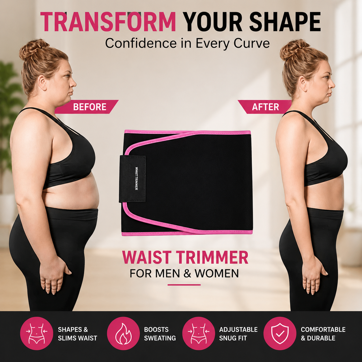 Adjustable Waist Trimmer Belt for Men & Women | Sweat Belt & Back Support