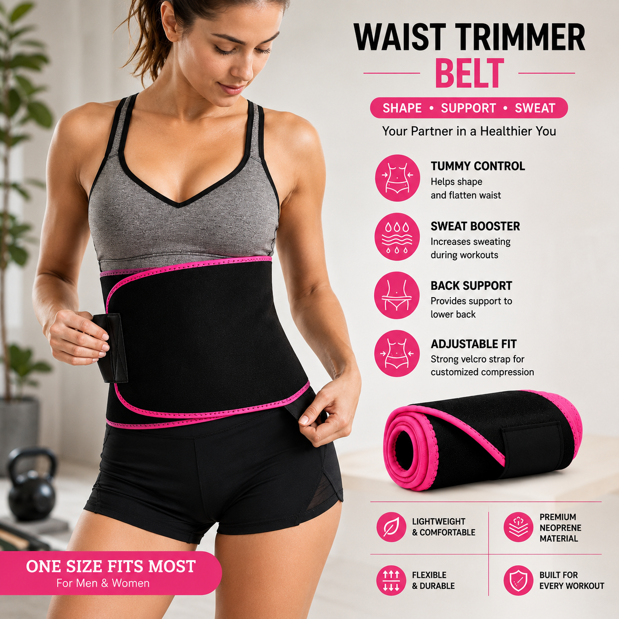 Adjustable Waist Trimmer Belt for Men & Women | Sweat Belt & Back Support