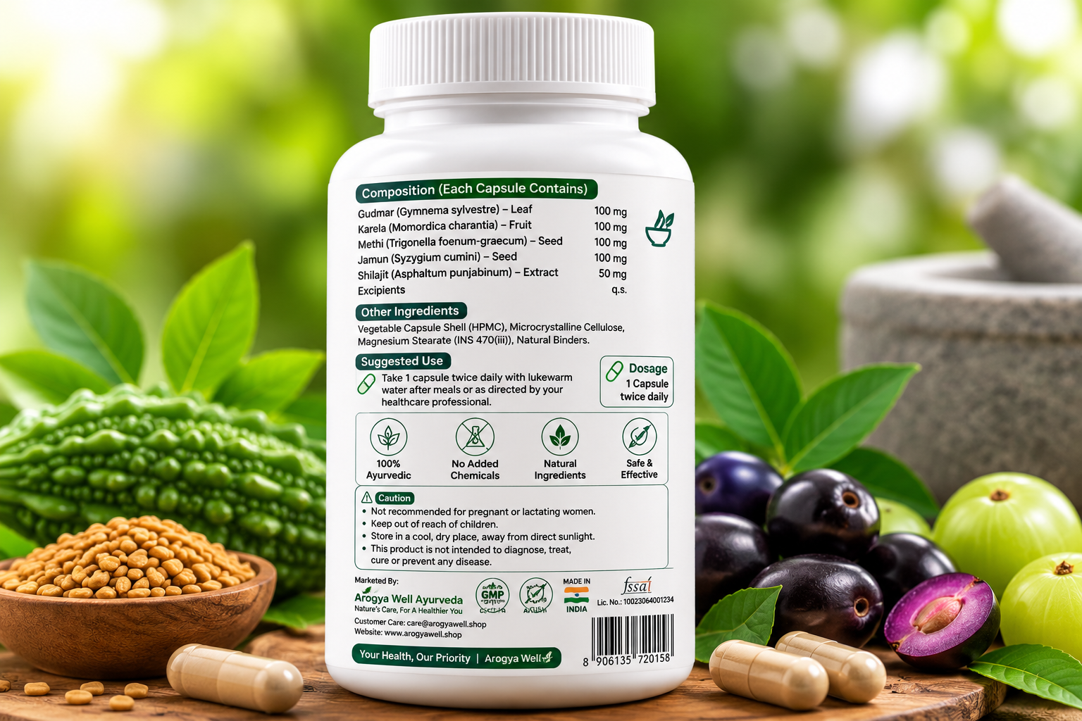 Arogya Well Sugar Shield | 100% Ayurvedic Diabetes Support Capsules