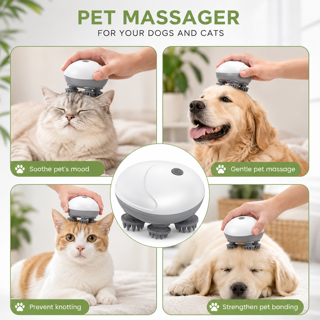 Electric Pet Cat Massager with Vibration | Silicone Head Massager for Cats & Pets